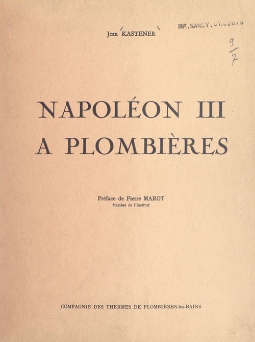 Couverture ebook de Napoléon III à Plombières, de Jean Kastener