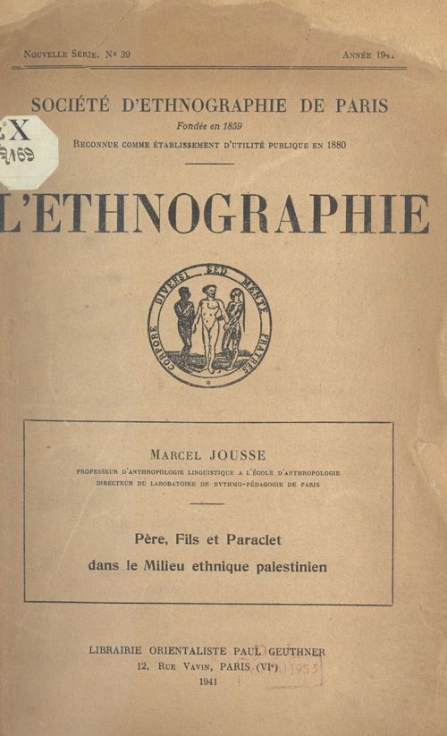 Couverture ebook de Père, fils et Paraclet dans le milieu ethnique palestinien, de Marcel Jousse