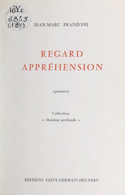 ebook cover of Regard appréhension, by Jean-Marc Franzoni