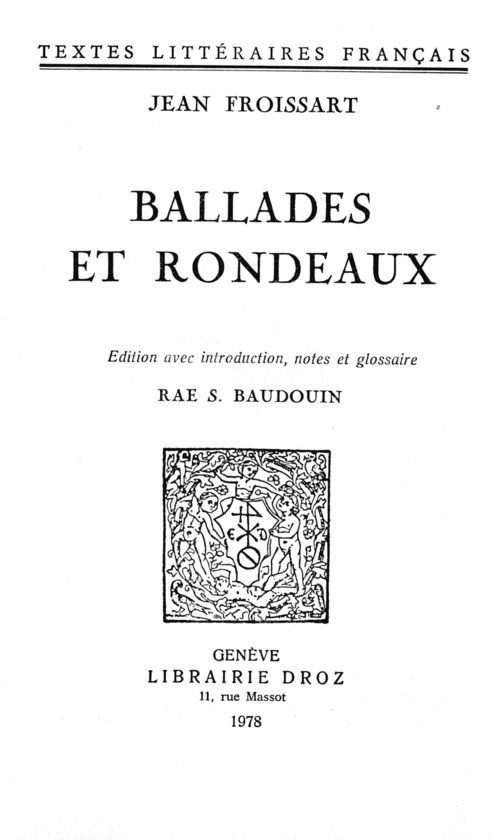 ebook cover of Ballades et rondeaux, by Froissart Jean