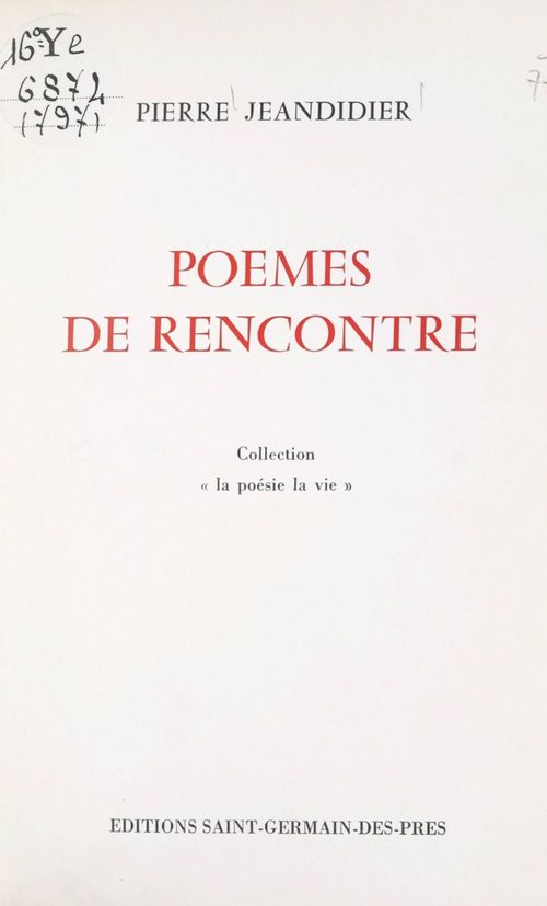 ebook cover of Poèmes de rencontre, by Pierre Jeandidier