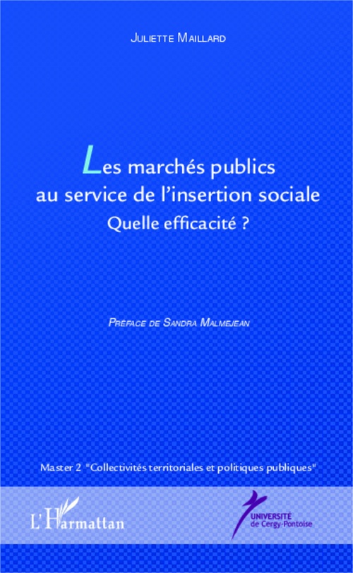 Couverture ebook de Les marchés publics au service de l'insertion sociale, de Juliette Maillard