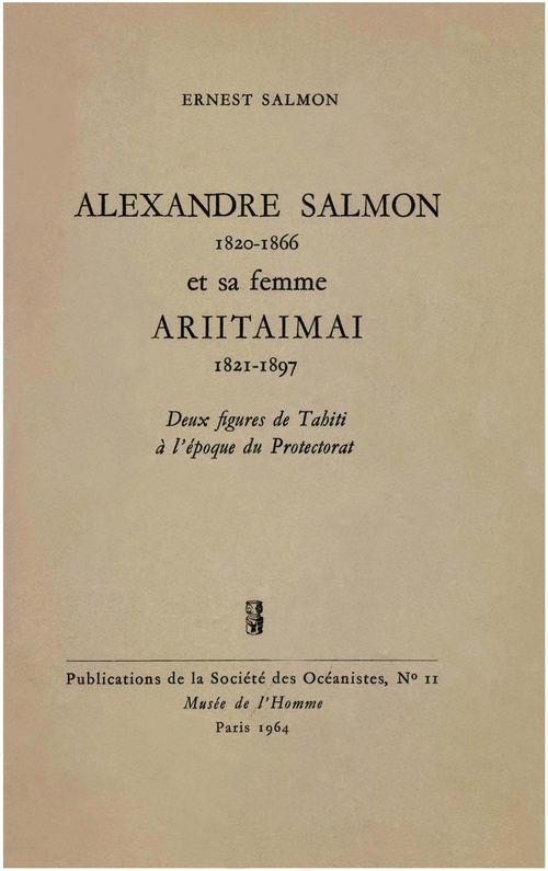 ebook cover of Alexandre Salmon (1820-1866) et sa femme Ariitaimai (1821-1897), by Ernest Salmon