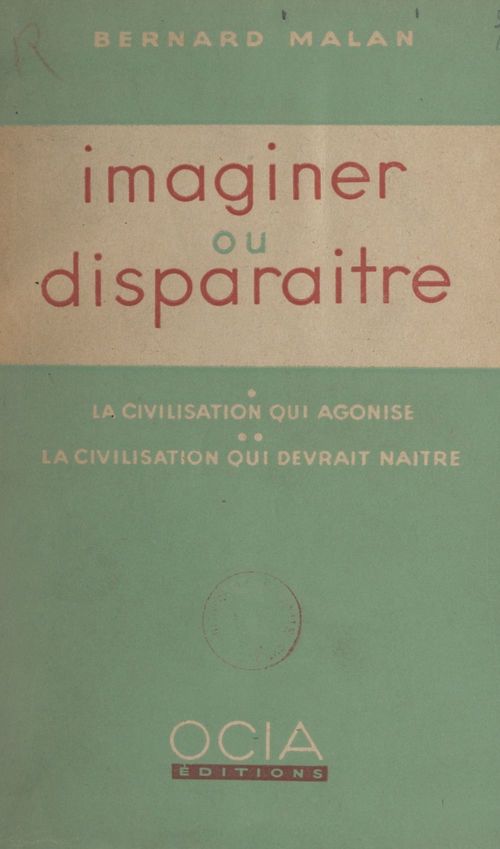 Couverture ebook de Imaginer ou disparaître, de Bernard Malan