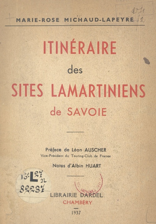 Couverture ebook de Itinéraire des sites Lamartiniens de Savoie, de Marie-Rose Michaud-Lapeyre