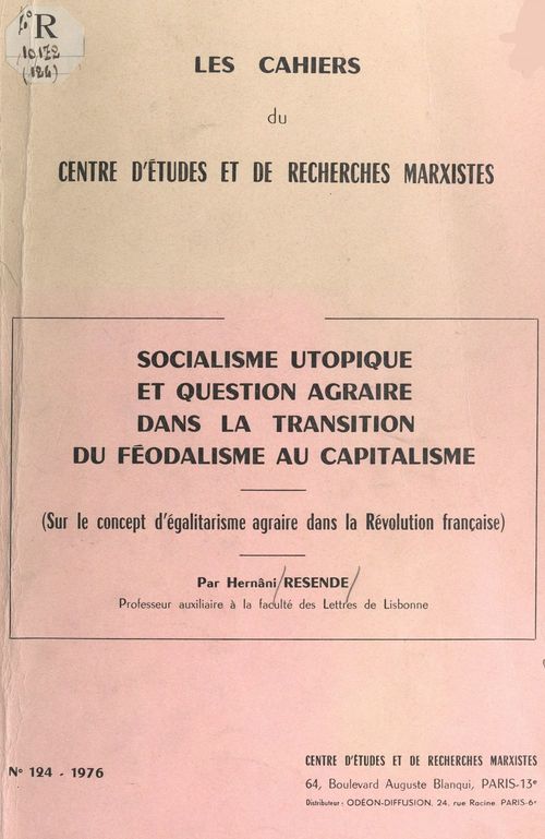 ebook cover of Socialisme utopique et question agraire dans la transition du féodalisme au capitalisme, by Hernani Resende