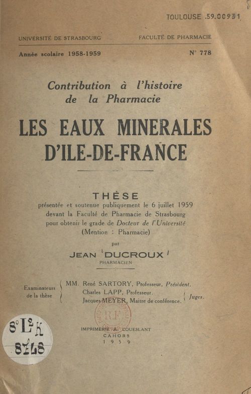 Couverture ebook de Les eaux minérales d'Île-de-France, de Jean Ducroux
