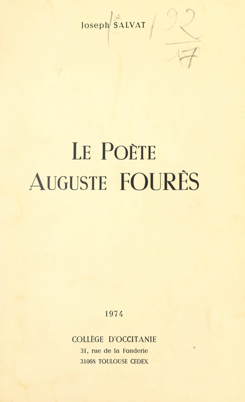 ebook cover of Le poète Auguste Fourès, by Joseph Salvat