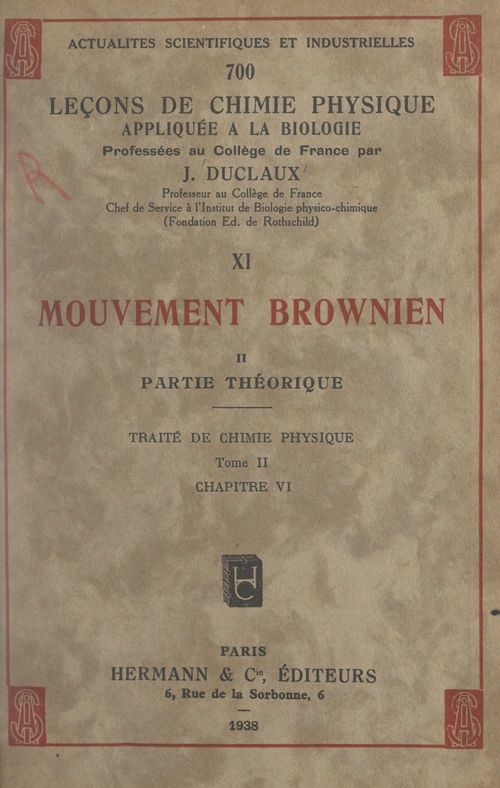 Couverture ebook de Mouvement brownien (2). Partie théorique, de Jacques Duclaux