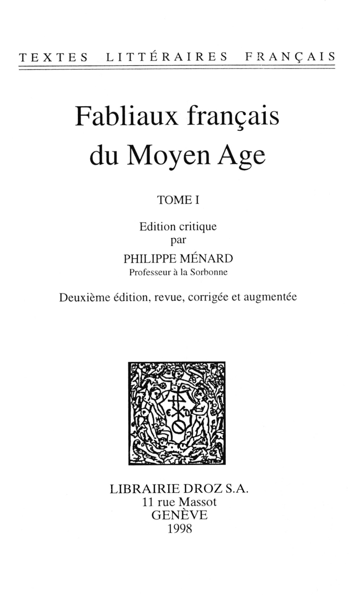 Couverture ebook de Fabliaux français du Moyen Age. Tome I, de