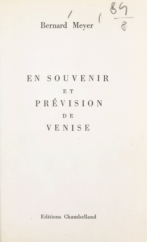 Couverture ebook de En souvenir et prévision de Venise, de Bernard Meyer