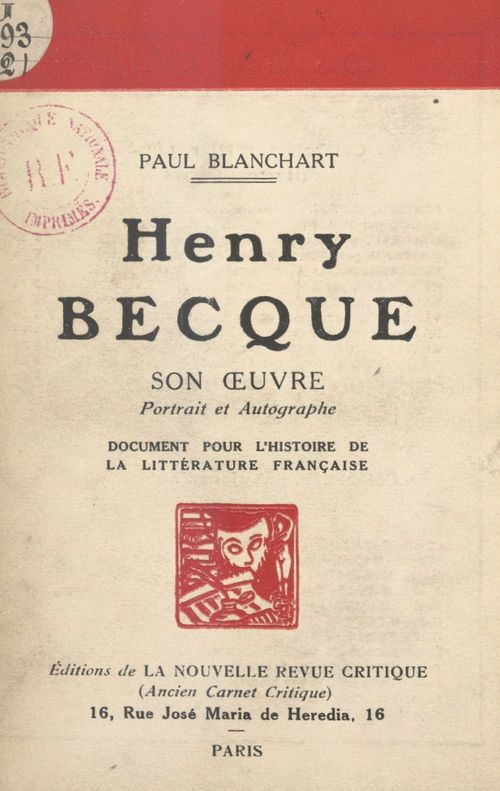 Couverture ebook de Henri Becque : son oeuvre, portrait et autographe, de Paul Blanchart
