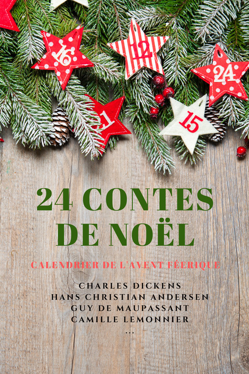 ebook cover of 24 Contes de Noël, by Hans Christian Andersen, Charles Dickens, Camille Lemonnier, Guy de Maupassant