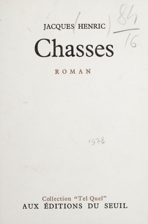 Couverture ebook de Chasses, de Jacques Henric