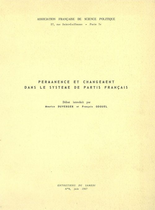 Couverture ebook de Permanence et changement dans le système de partis français, de Maurice Duverger