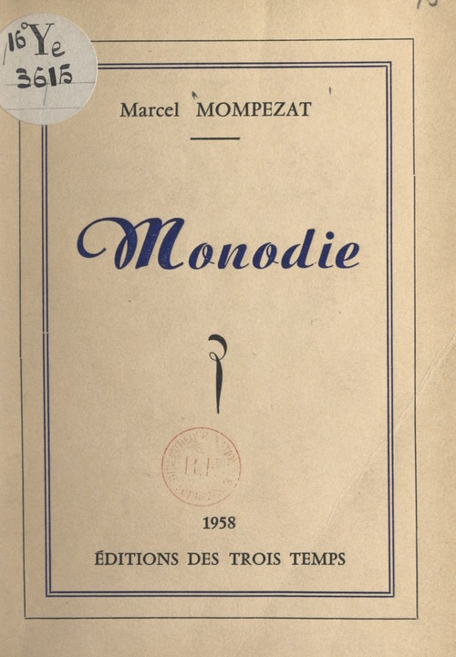 ebook cover of Monodie, by Marcel Mompezat