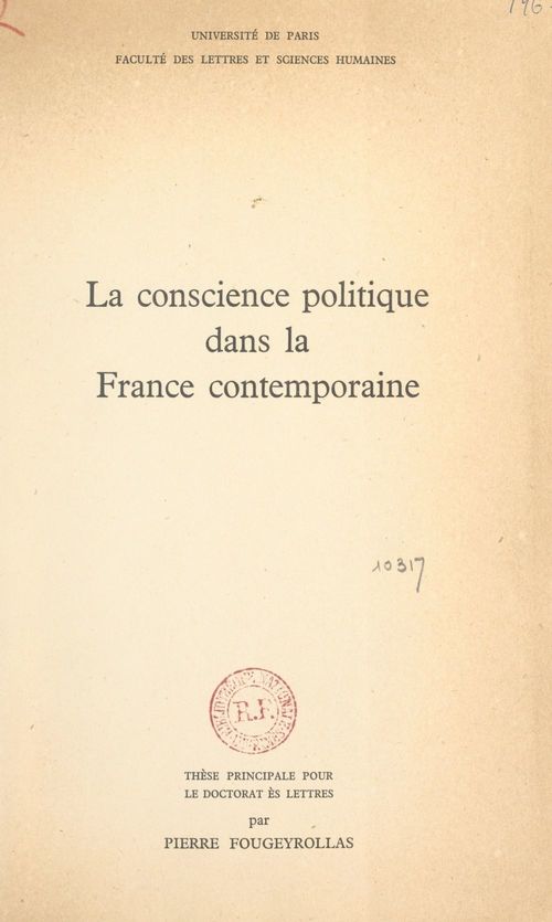 Couverture ebook de La conscience politique dans la France contemporaine, de Pierre Fougeyrollas