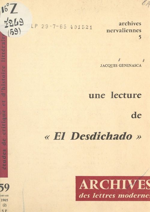 ebook cover of Une lecture de El Desdichado, by Jacques Geninasca