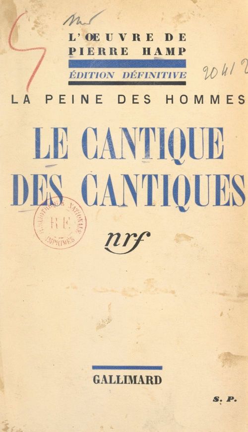 ebook cover of Le cantique des cantiques, by Pierre Hamp