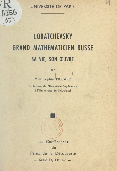 Couverture ebook de Lobatchevsky, grand mathématicien russe, de Sophie Piccard