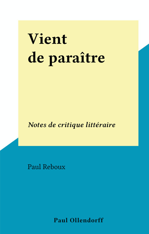 Couverture ebook de Vient de paraître, de Paul Reboux