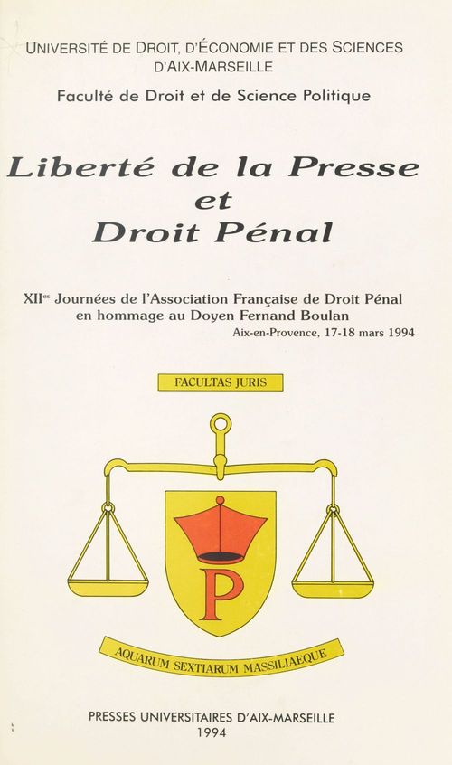 Couverture ebook de Liberté de la presse et droit pénal, de Association Francaise De Droit