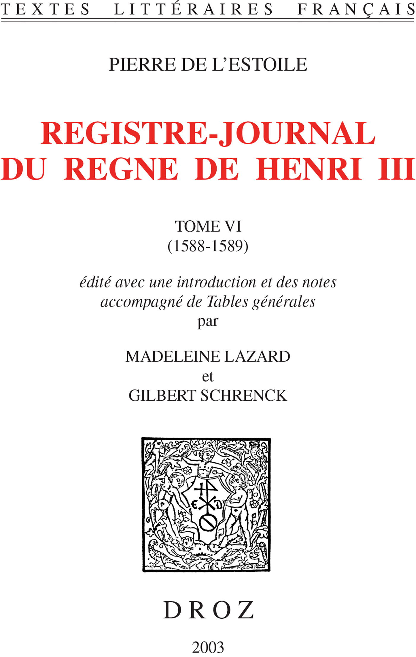 Couverture ebook de Registre-journal du règne de Henri III, de De L'Estoile Pierre