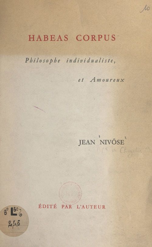 ebook cover of Habeas corpus, by Jean Nivose