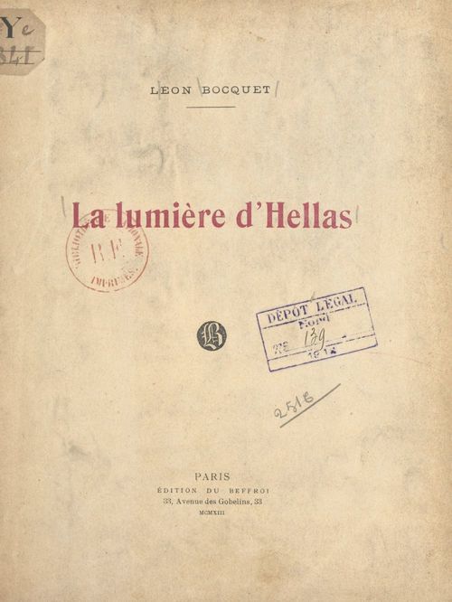 Couverture ebook de La lumière d'Hellas, de Leon Bocquet