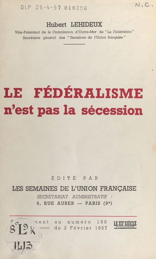ebook cover of Le fédéralisme n'est pas la sécession, by Hubert Lehideux