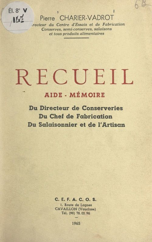 Couverture ebook de Recueil aide-mémoire, de Pierre Charier-Vadrot