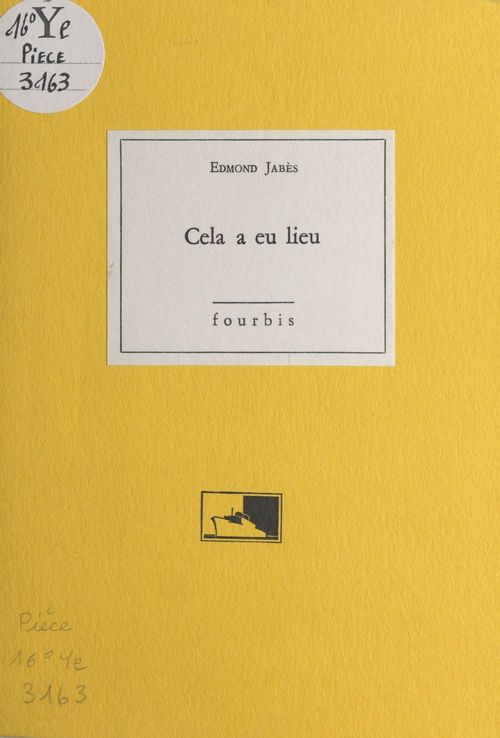 Couverture ebook de Cela a eu lieu, de Edmond Jabès