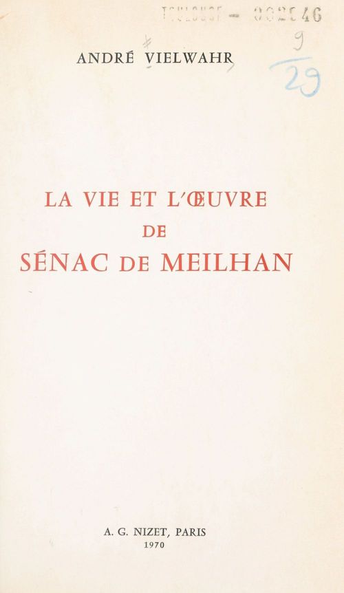 ebook cover of La vie et l'oeuvre de Sénac de Meilhan, by André Vielwahr