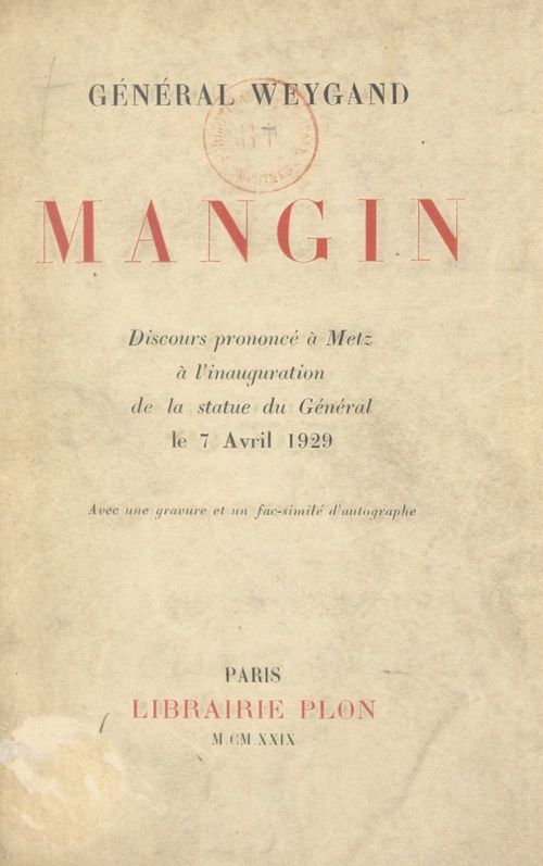 Couverture ebook de Mangin, de Maxime Weygand