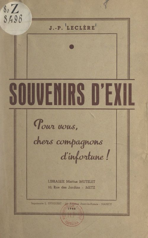 Couverture ebook de Souvenirs d'exil, de Jean Pierre Leclere