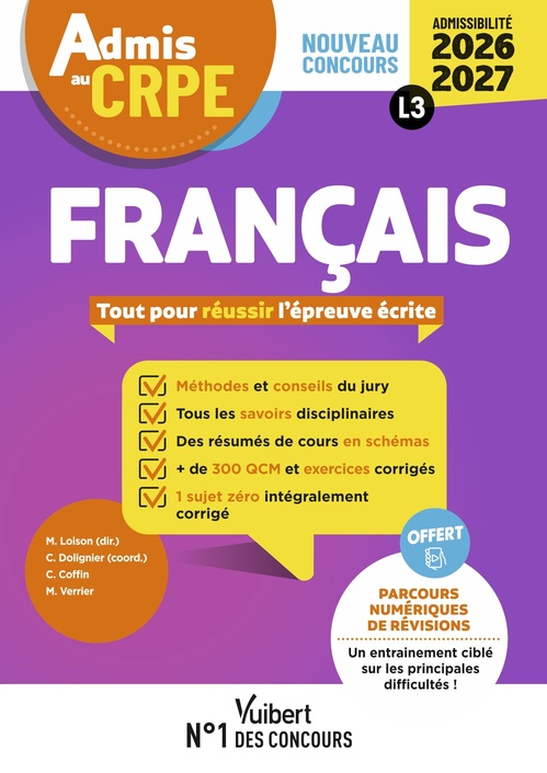 Couverture ebook de Admis au CRPE 2026-2027 - Epreuve écrite d´admissibilité L3 - Français, de Clarisse Coffin, Matthieu Verrier
