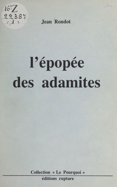 Couverture ebook de L'épopée des Adamites, de Jean Rondot