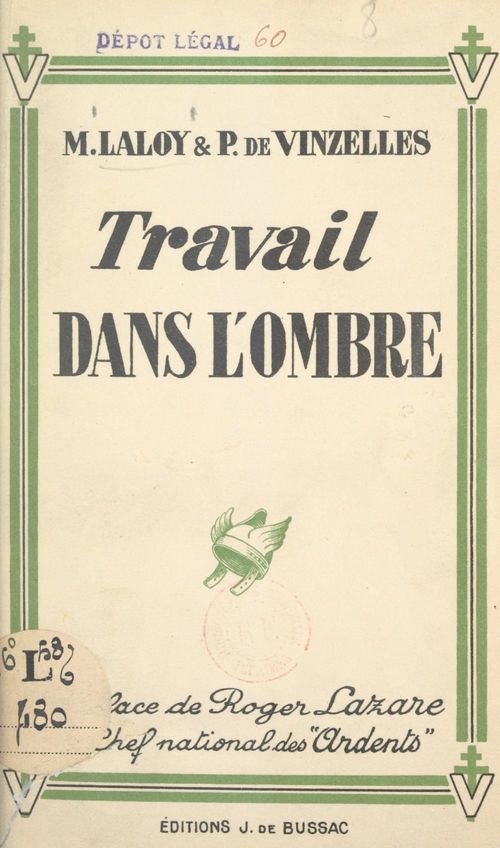 Couverture ebook de Travail dans l'ombre, de M. Laloy, P. De Vinzelles