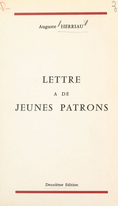 Couverture ebook de Lettre à de jeunes patrons, de Auguste Herriau