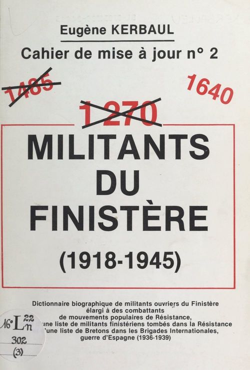 Couverture ebook de 1640 militants du Finistère (1918-1945), de Eugene Kerbaul