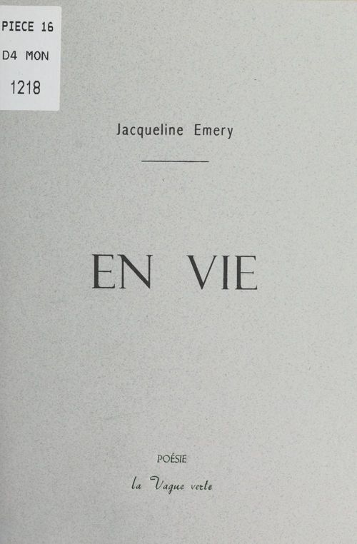 Couverture ebook de En vie, de Jacqueline Emery