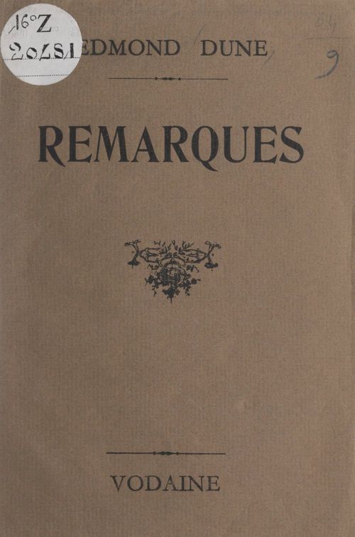 ebook cover of Remarques, by Edmond Dune
