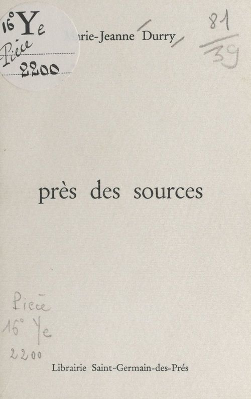 Couverture ebook de Près des sources, de Marie-Jeanne Durry