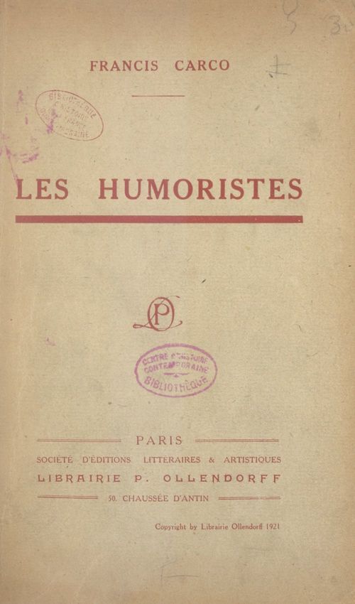Couverture ebook de Les humoristes, de Francis Carco