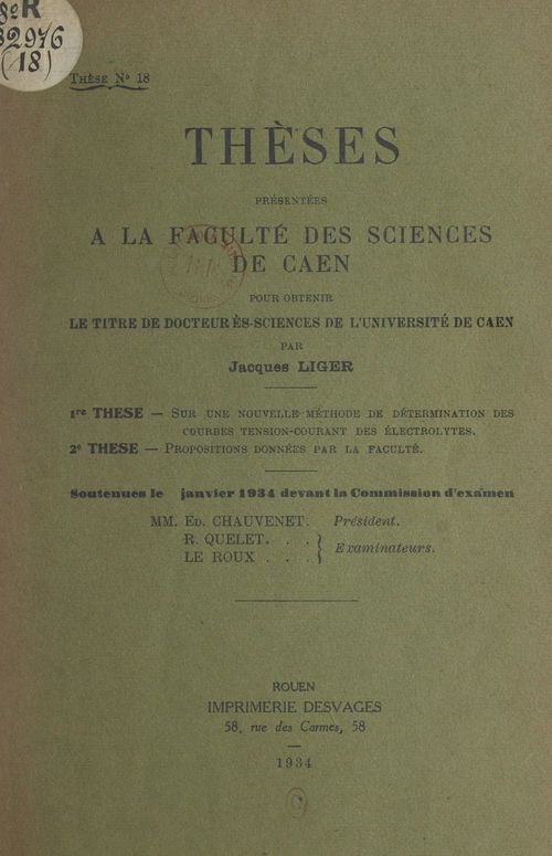 ebook cover of Sur une nouvelle méthode de détermination des courbes tension-courant des électrolytes, by Jacques Liger