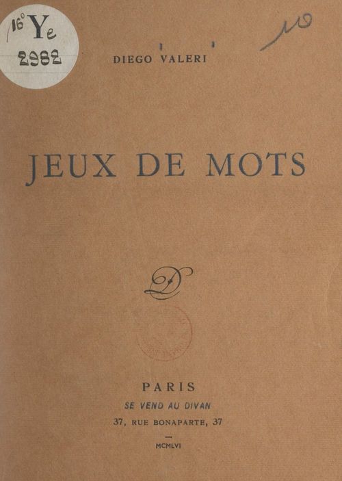 Couverture ebook de Jeux de mots, de Diego Valeri
