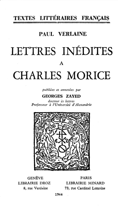 ebook cover of Lettres inédites à Charles Morice, by Paul Verlaine