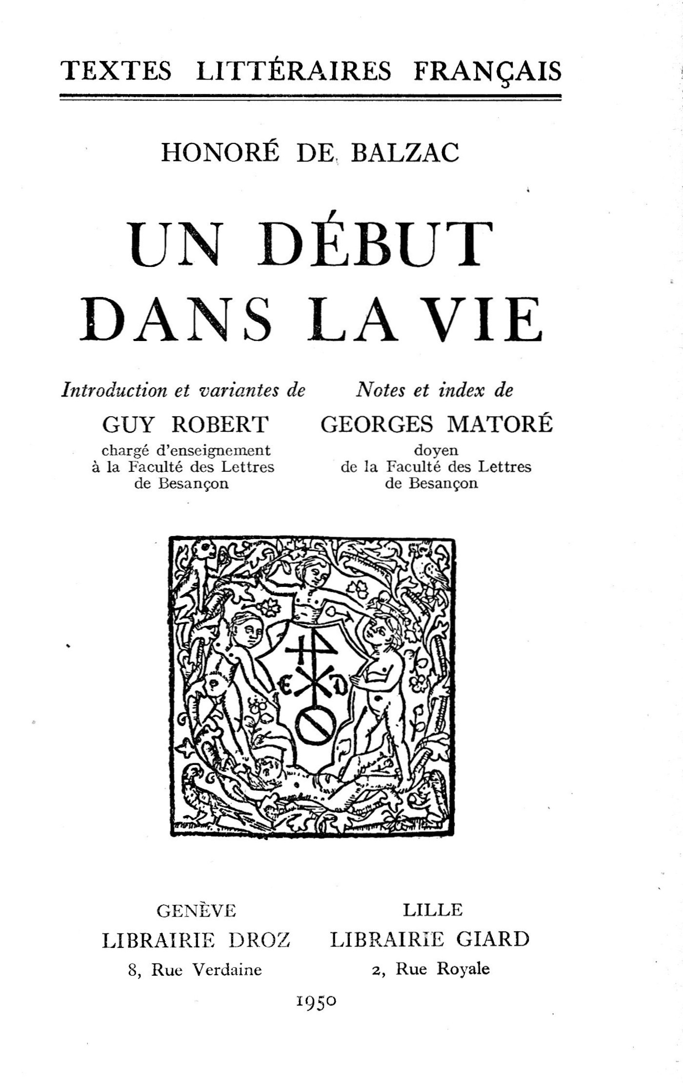 ebook cover of Un Début dans la vie, by Georges Matore, Guy Robert, Honore De Balzac
