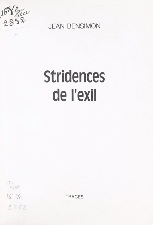 Couverture ebook de Stridences de l'exil, de Jean Bensimon