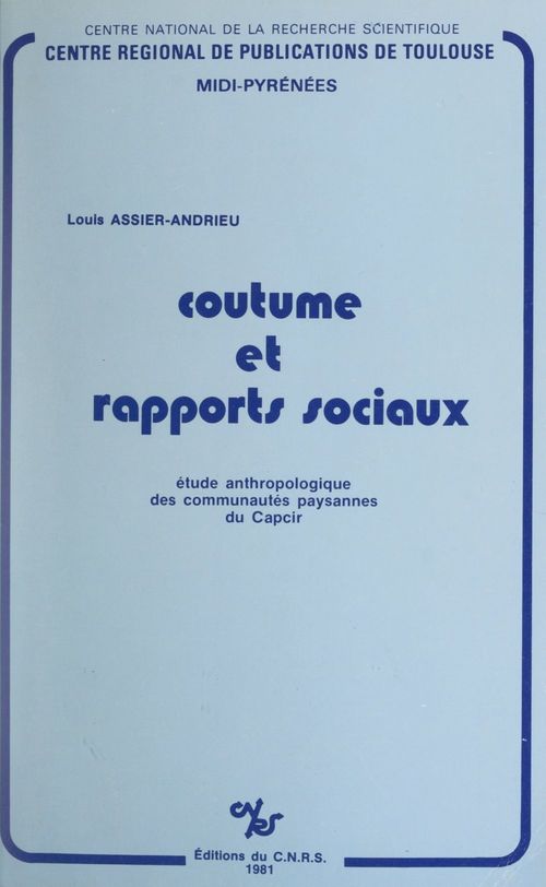Couverture ebook de Coutume et rapports sociaux, de Louis Assier-andrieu